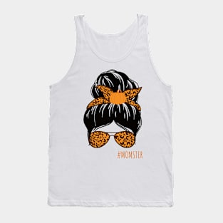 Orange and Black Momster Messy Bun Halloween Tank Top